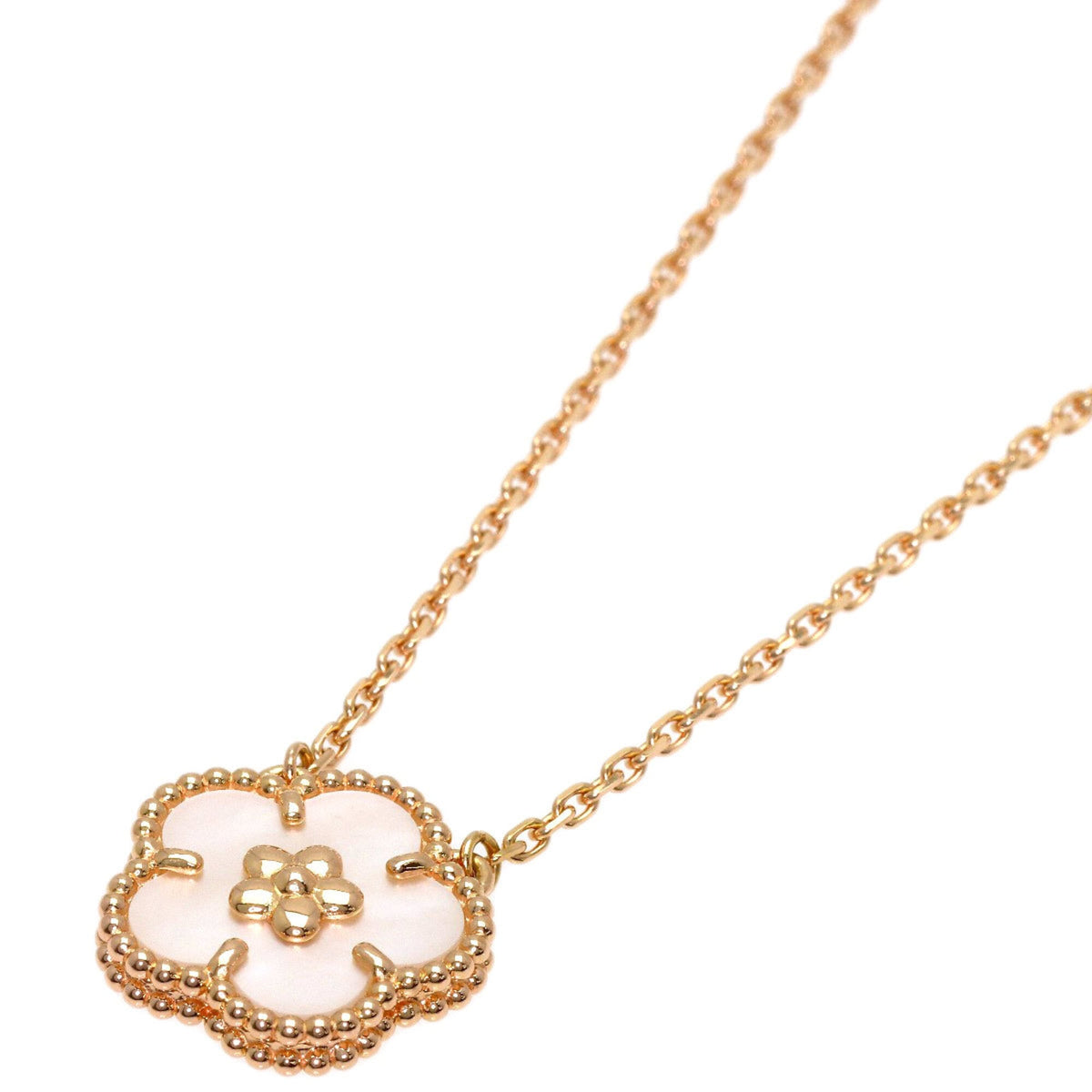 Van Cleef & Arpels Lucky Spring Plum Blossom Pendant Necklace 18K Rose Gold with Shell