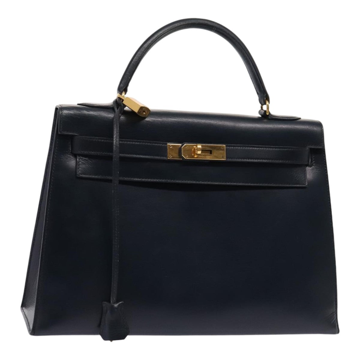 Hermes Kelly Handbag Blue Box Calf with Gold Hardware 32
