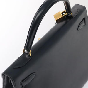 Hermes Kelly Handbag Blue Box Calf with Gold Hardware 32 - view 6