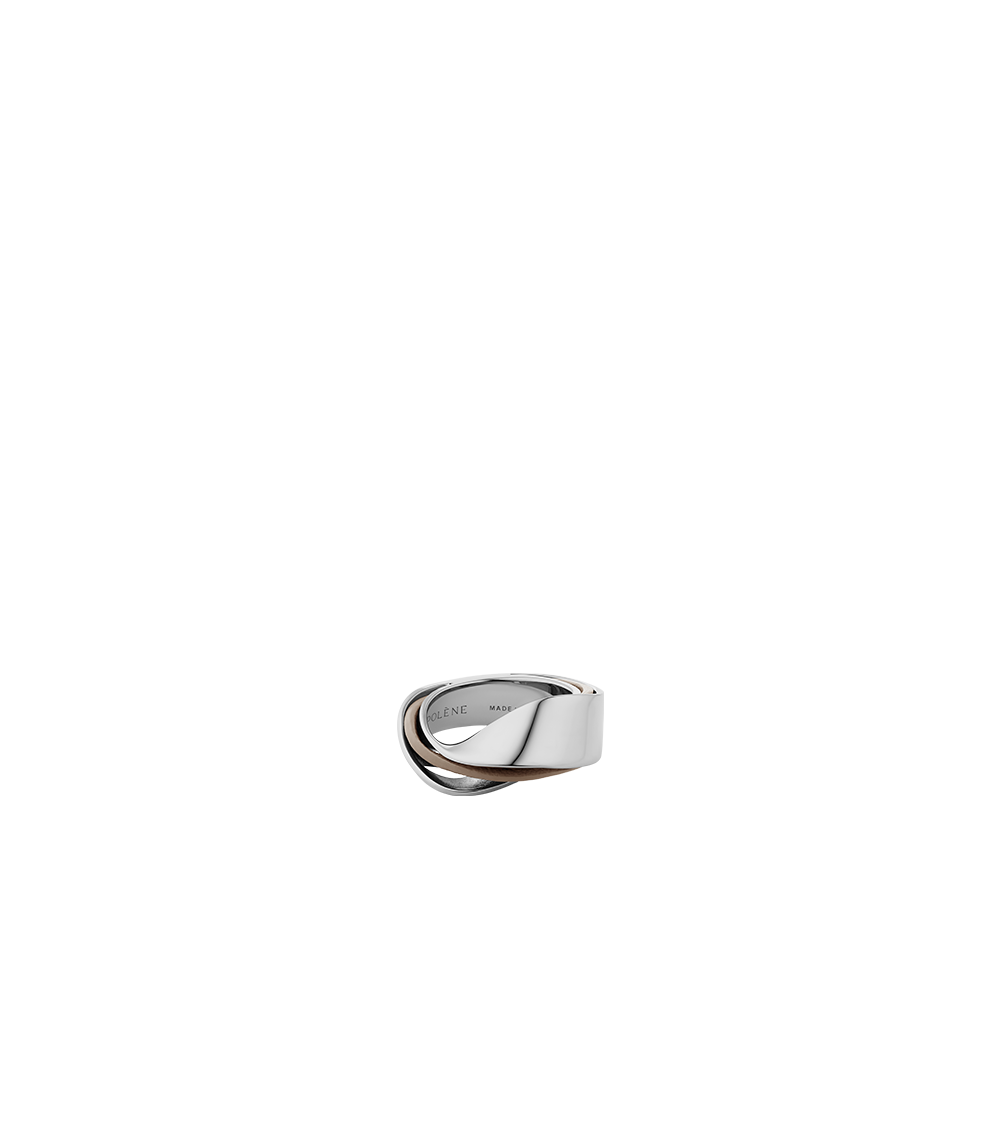 Ormé Ring - Silver in rhodium with Taupe Leather