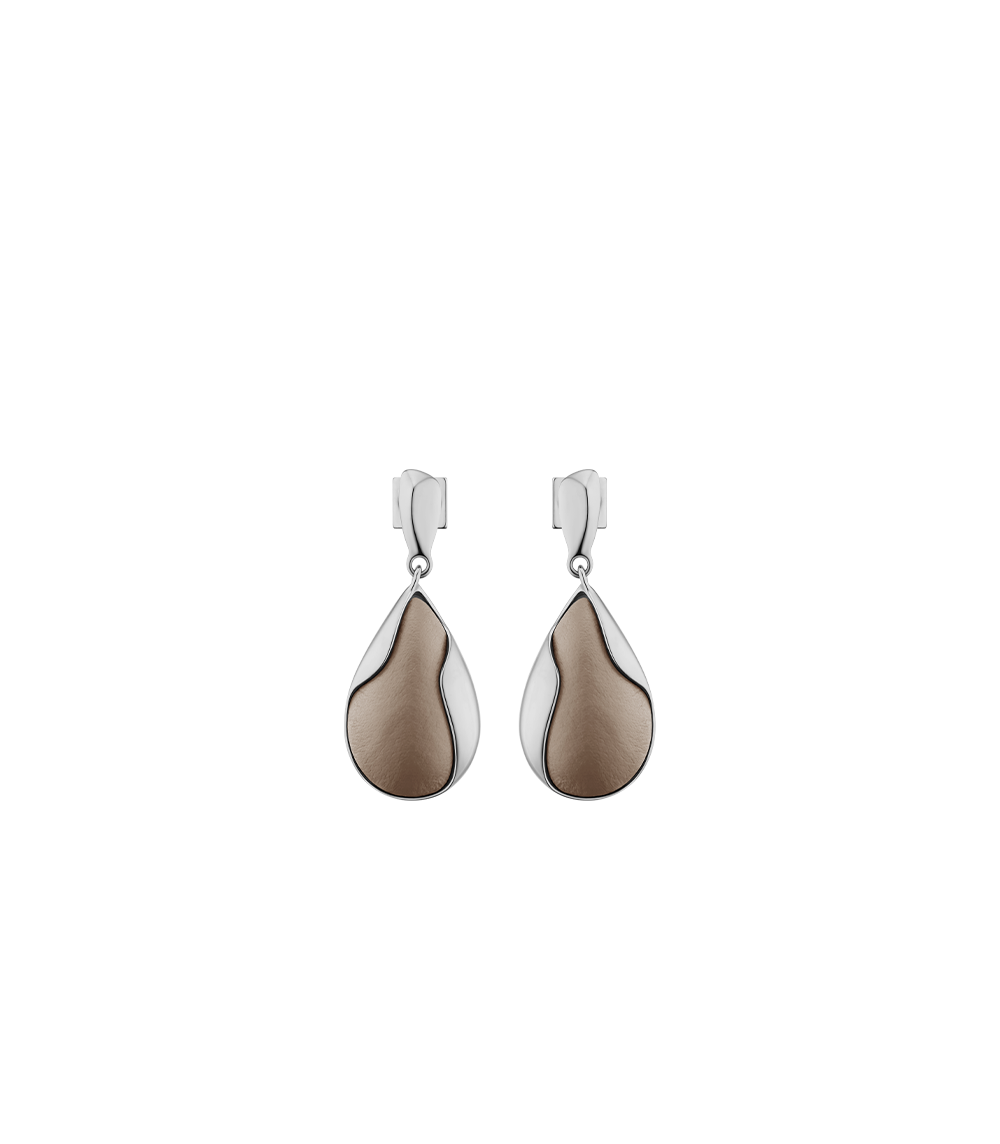 Polène Ormé Earrings - Silver in rhodium with Taupe Leather