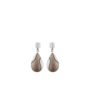Polène Ormé Earrings - Silver in rhodium with Taupe Leather - view 1