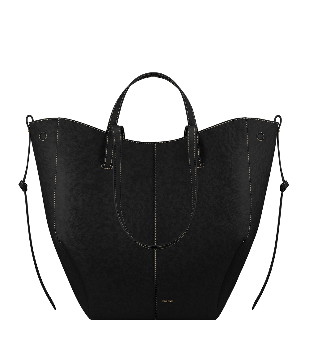 Polène Cyme Tote - Textured Black with Ecru Stitching