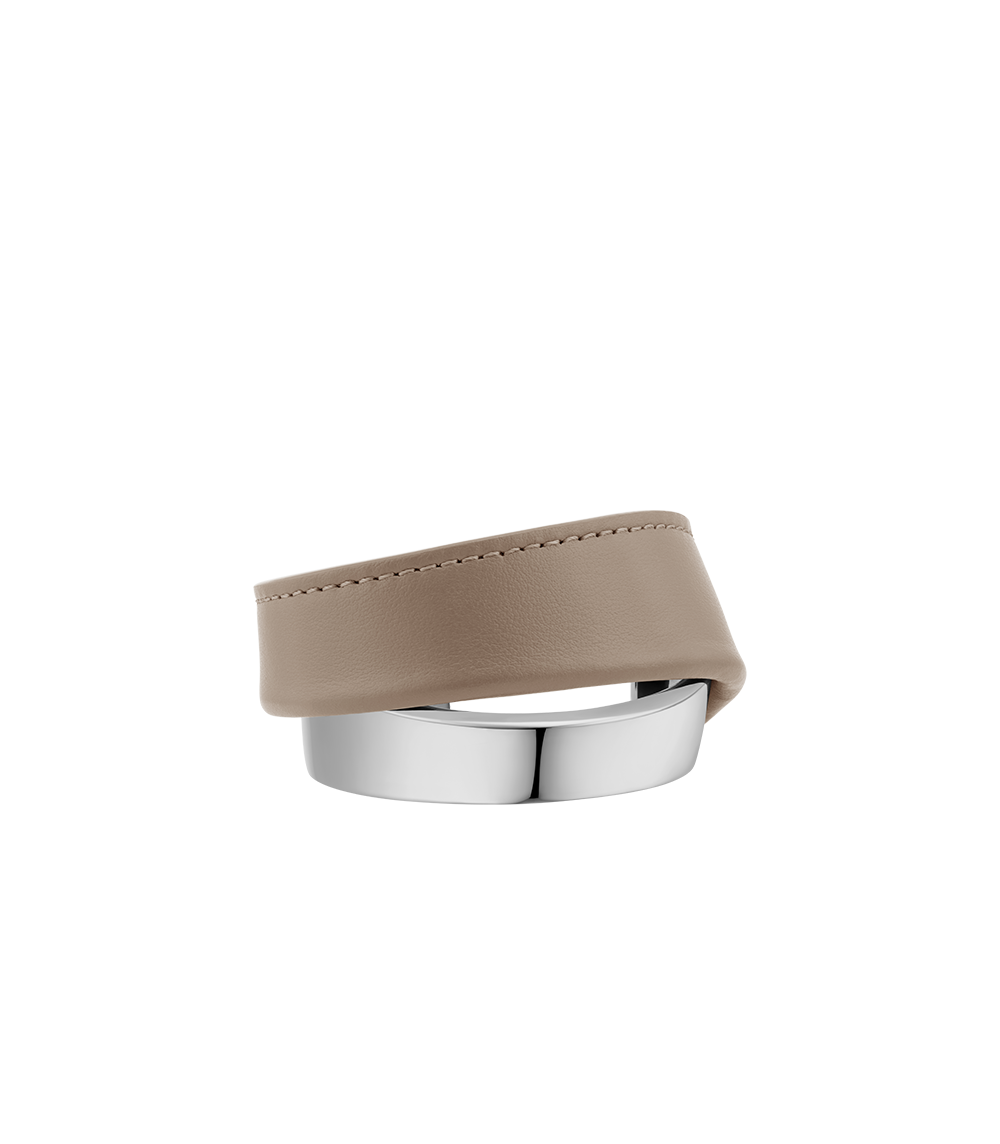 Polène Ormé Cuff - Silver in rhodium with Taupe Leather