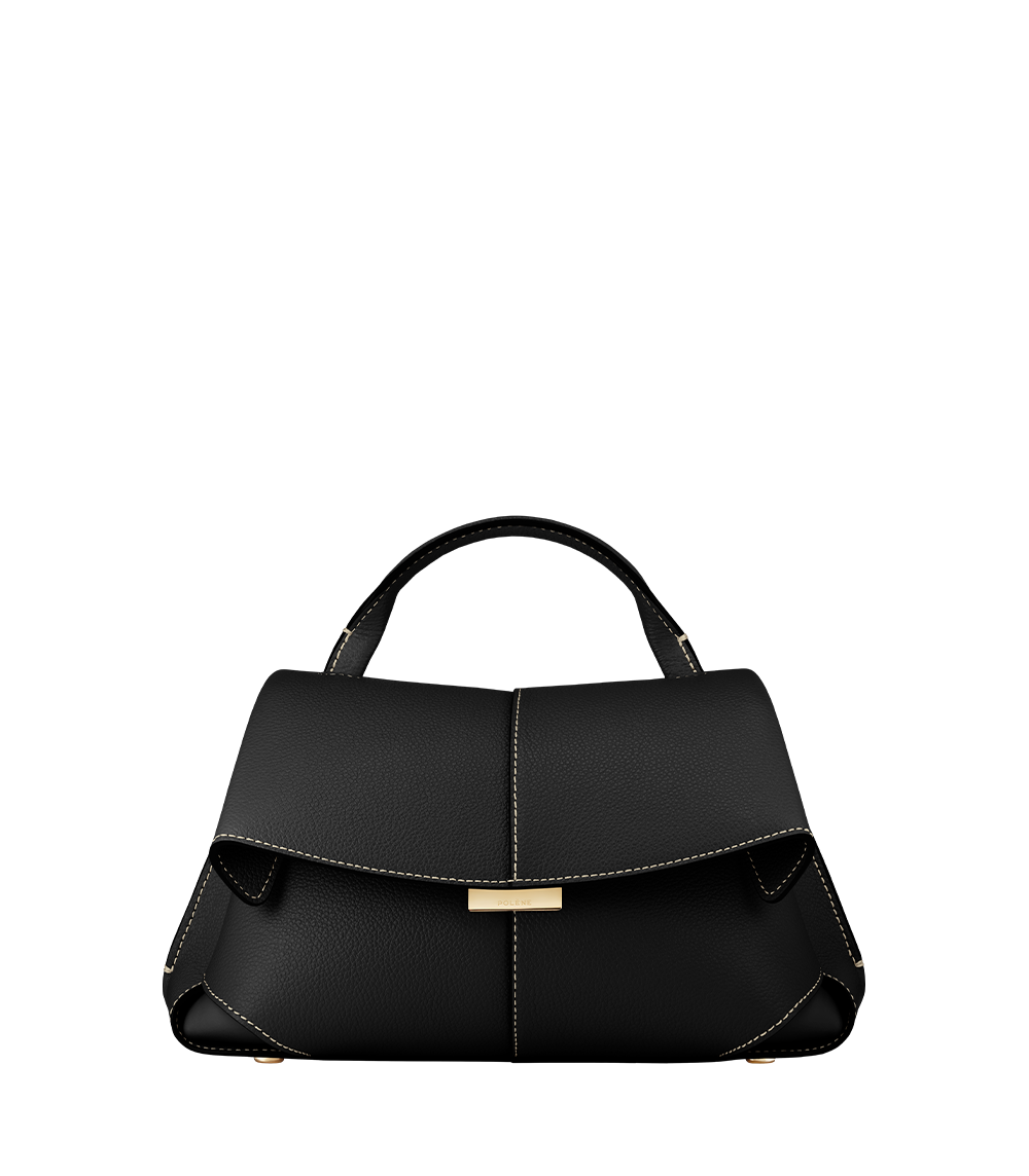 Polène Mokki Mini - Textured Black with Ecru Stitching