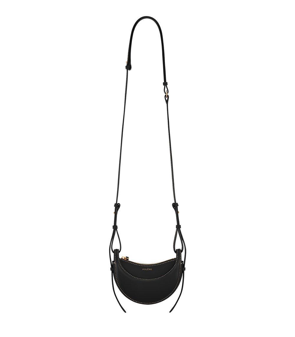 Polène Numéro Dix Micro - Smooth Black with Ecru Stitching