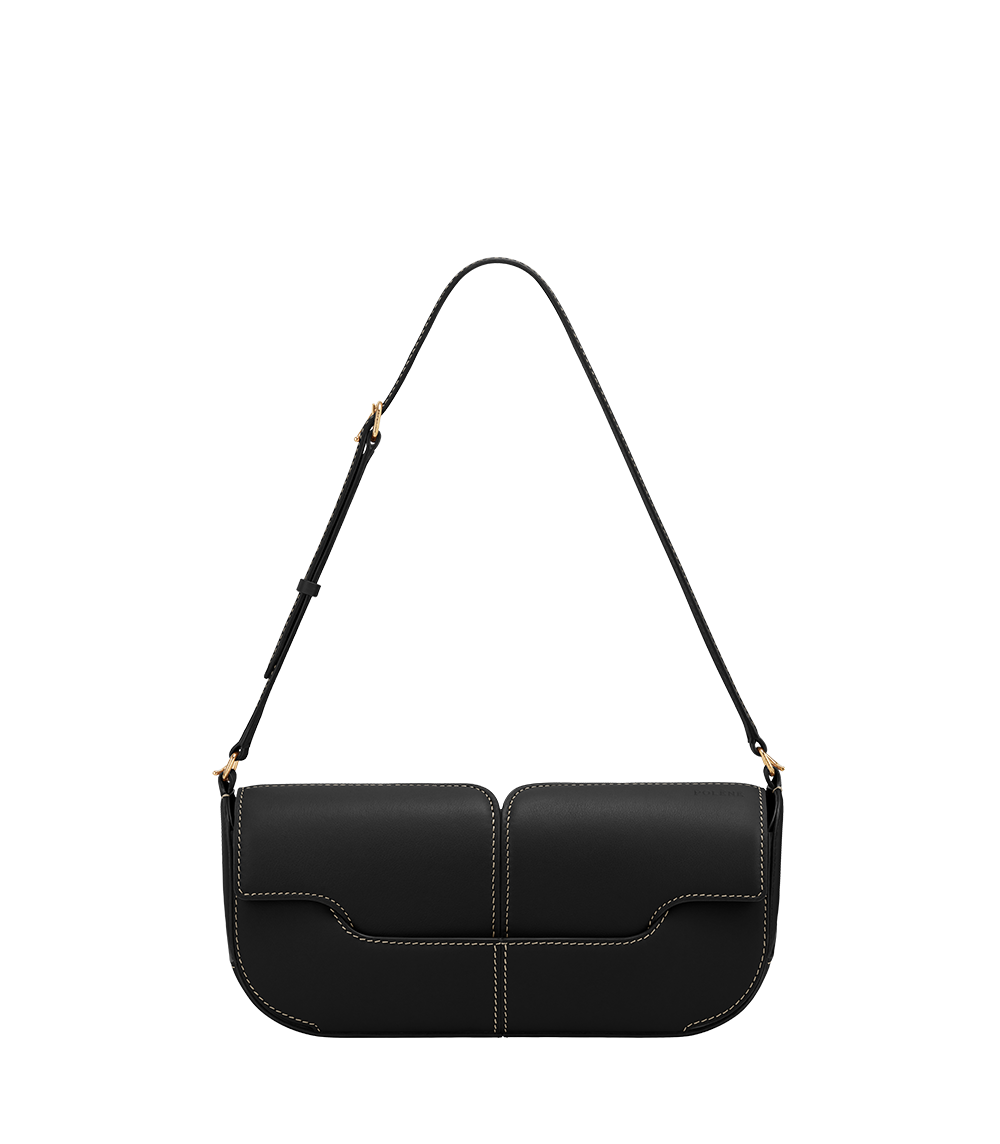 Polène Osmo - Smooth Black with Ecru Stitching